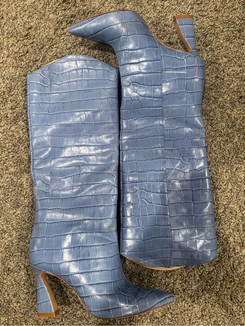 SCHUTZ Light Blue Croc-Embossed Knee Boots maryana sz 7